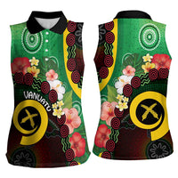 Long God Yumi Stanap Vanuatu Women Sleeveless Polo Shirt Tropical Flowers Aboriginal Pattern