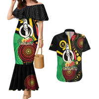 Tamtam Drum Vanuatu Couples Matching Mermaid Dress and Hawaiian Shirt Boar Tusk Aboriginal Flag Style