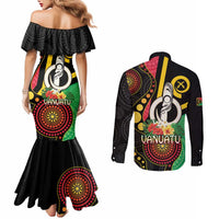 Tamtam Drum Vanuatu Couples Matching Mermaid Dress and Long Sleeve Button Shirt Boar Tusk Aboriginal Flag Style