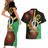 Tamtam Drum Vanuatu Couples Matching Short Sleeve Bodycon Dress and Hawaiian Shirt Boar Tusk Aboriginal Flag Style