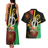 Tamtam Drum Vanuatu Couples Matching Tank Maxi Dress and Hawaiian Shirt Boar Tusk Aboriginal Flag Style