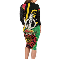 Tamtam Drum Vanuatu Family Matching Long Sleeve Bodycon Dress and Hawaiian Shirt Boar Tusk Aboriginal Flag Style