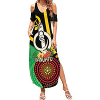 Tamtam Drum Vanuatu Family Matching Summer Maxi Dress and Hawaiian Shirt Boar Tusk Aboriginal Flag Style