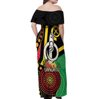 Tamtam Drum Vanuatu Off Shoulder Maxi Dress Boar Tusk Aboriginal Flag Style
