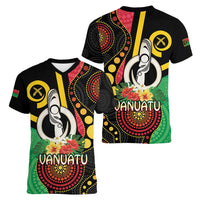 Tamtam Drum Vanuatu Women V-Neck T-Shirt Boar Tusk Aboriginal Flag Style