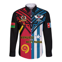 Vanuatu And West Papua Long Sleeve Button Shirt Coat Of Arms Mix Flag Style LT14 Unisex Black - Polynesian Pride