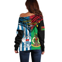 Vanuatu And West Papua Off Shoulder Sweater Coat Of Arms Mix Flag Style LT14 - Polynesian Pride