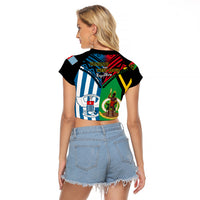 Vanuatu And West Papua Raglan Cropped T Shirt Coat Of Arms Mix Flag Style LT14 - Polynesian Pride