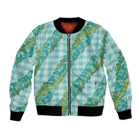 Hawaii Jade Vine Lei Bomber Jacket Aloha Palaka Motif - Turquoise - Polynesian Pride