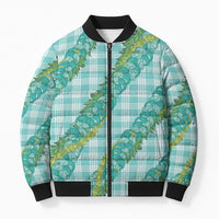 Hawaii Jade Vine Lei Bomber Puffer Jacket Aloha Palaka Motif - Turquoise - Polynesian Pride