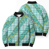 Hawaii Jade Vine Lei Bomber Puffer Jacket Aloha Palaka Motif - Turquoise - Polynesian Pride