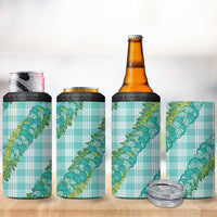 Hawaii Jade Vine Lei 4 in 1 Can Cooler Tumbler Aloha Palaka Motif - Turquoise - Polynesian Pride