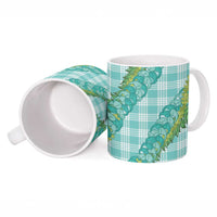 Hawaii Jade Vine Lei Ceramic Mug Aloha Palaka Motif - Turquoise - Polynesian Pride
