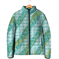 Hawaii Jade Vine Lei Padded Jacket Aloha Palaka Motif - Turquoise - Polynesian Pride