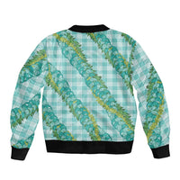 Hawaii Jade Vine Lei Sleeve Zip Bomber Jacket Aloha Palaka Motif - Turquoise - Polynesian Pride