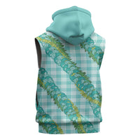 Hawaii Jade Vine Lei Sleeveless Zip Hoodie Aloha Palaka Motif - Turquoise LT14 - Polynesian Pride