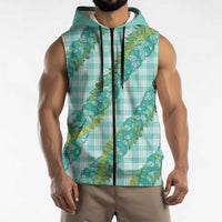 Hawaii Jade Vine Lei Sleeveless Zip Hoodie Aloha Palaka Motif - Turquoise LT14 - Polynesian Pride
