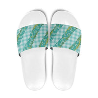 Hawaii Jade Vine Lei Slide Sandals Aloha Palaka Motif - Turquoise - Polynesian Pride
