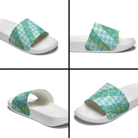 Hawaii Jade Vine Lei Slide Sandals Aloha Palaka Motif - Turquoise - Polynesian Pride