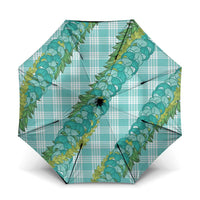 Hawaii Jade Vine Lei Umbrella Aloha Palaka Motif - Turquoise - Polynesian Pride