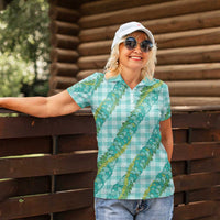 Hawaii Jade Vine Lei Women Polo Shirt Aloha Palaka Motif - Turquoise - Polynesian Pride