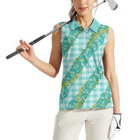 Hawaii Jade Vine Lei Women Sleeveless Polo Shirt Aloha Palaka Motif - Turquoise - Polynesian Pride