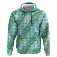 Hawaii Jade Vine Lei Zip Hoodie Aloha Palaka Motif - Turquoise - Polynesian Pride