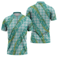 Hawaii Jade Vine Lei Zipper Polo Shirt Aloha Palaka Motif - Turquoise - Polynesian Pride