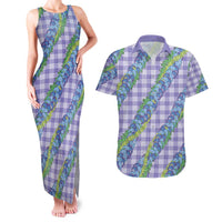 Hawaii Jade Vine Lei Couples Matching Tank Maxi Dress and Hawaiian Shirt Aloha Palaka Motif - Purple - Polynesian Pride