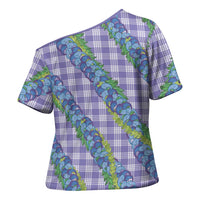 Hawaii Jade Vine Lei Cross Shoulder Shirt Aloha Palaka Motif - Purple - Polynesian Pride