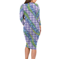 Hawaii Jade Vine Lei Family Matching Long Sleeve Bodycon Dress and Hawaiian Shirt Aloha Palaka Motif - Purple - Polynesian Pride