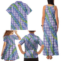 Hawaii Jade Vine Lei Family Matching Tank Maxi Dress and Hawaiian Shirt Aloha Palaka Motif - Purple - Polynesian Pride