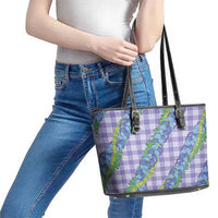 Hawaii Jade Vine Lei Leather Tote Bag Aloha Palaka Motif - Purple - Polynesian Pride