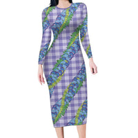 Hawaii Jade Vine Lei Long Sleeve Bodycon Dress Aloha Palaka Motif - Purple - Polynesian Pride