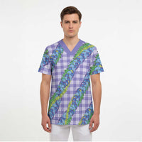 Hawaii Jade Vine Lei Scrub Top Aloha Palaka Motif - Purple - Polynesian Pride