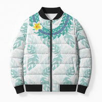 Jade Vine Lei Hawaii Bomber Puffer Jacket Aloha Seamless Tropical Leaves - Polynesian Pride