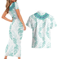 Jade Vine Lei Hawaii Couples Matching Short Sleeve Bodycon Dress and Hawaiian Shirt Aloha Seamless Tropical Leaves - Polynesian Pride