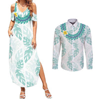 Jade Vine Lei Hawaii Couples Matching Summer Maxi Dress and Long Sleeve Button Shirt Aloha Seamless Tropical Leaves - Polynesian Pride