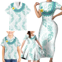 Jade Vine Lei Hawaii Family Matching Short Sleeve Bodycon Dress and Hawaiian Shirt Aloha Seamless Tropical Leaves - Polynesian Pride