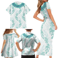Jade Vine Lei Hawaii Family Matching Short Sleeve Bodycon Dress and Hawaiian Shirt Aloha Seamless Tropical Leaves - Polynesian Pride