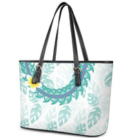 Jade Vine Lei Hawaii Leather Tote Bag Aloha Seamless Tropical Leaves - Polynesian Pride