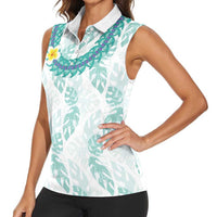 Jade Vine Lei Hawaii Women Sleeveless Polo Shirt Aloha Seamless Tropical Leaves - Polynesian Pride