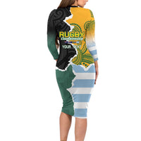 Personalised Rugby 2025 Championship Family Matching Long Sleeve Bodycon Dress and Hawaiian Shirt Southern Hemisphere Countries Mascots - Polynesian Pride