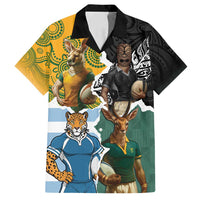 Personalised Rugby 2025 Championship Family Matching Puletasi and Hawaiian Shirt Southern Hemisphere Countries Mascots LT14 Dad's Shirt - Short Sleeve Black - Polynesian Pride