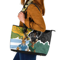 Rugby 2025 Championship Leather Tote Bag Southern Hemisphere Countries Mascots LT14 Black - Polynesian Pride