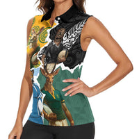 Personalised Rugby 2025 Championship Women Sleeveless Polo Shirt Southern Hemisphere Countries Mascots - Polynesian Pride