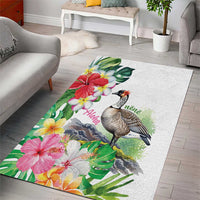 Aloha Hawaii Nene Goose Area Rug Tropical Flowers Watercolor Stylized - Polynesian Pride