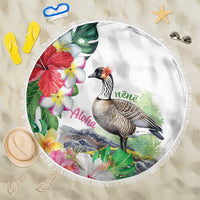 Aloha Hawaii Nene Goose Beach Blanket Tropical Flowers Watercolor Stylized - Polynesian Pride