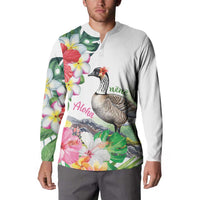Aloha Hawaii Nene Goose Button Sweatshirt Tropical Flowers Watercolor Stylized - Polynesian Pride