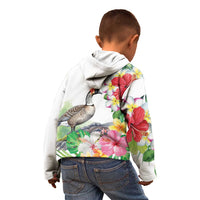 Aloha Hawaii Nene Goose Kid Hoodie Tropical Flowers Watercolor Stylized - Polynesian Pride